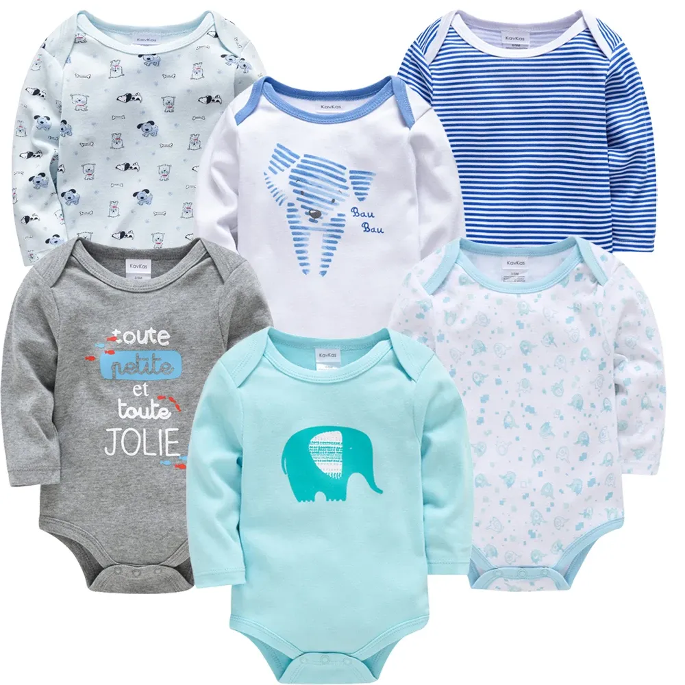 Kavkas 6/3 Pack Baby Boys Girls Long Sleeve Bodysuits 100% Cotton Newborn Infant Jumpsuit Clothing for 0-12 Months showcase 5