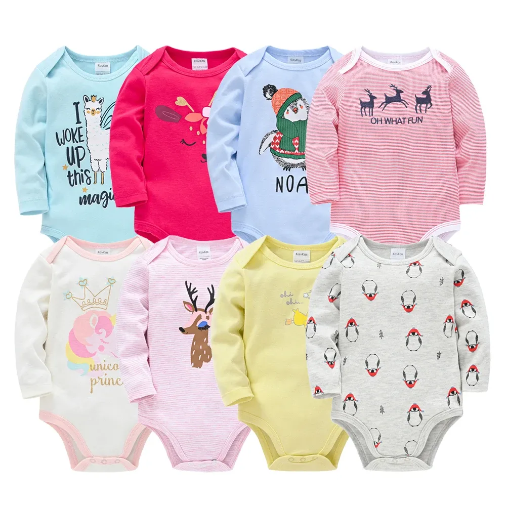 Kavkas 6/3 Pack Baby Boys Girls Long Sleeve Bodysuits 100% Cotton Newborn Infant Jumpsuit Clothing for 0-12 Months thumbnail 2