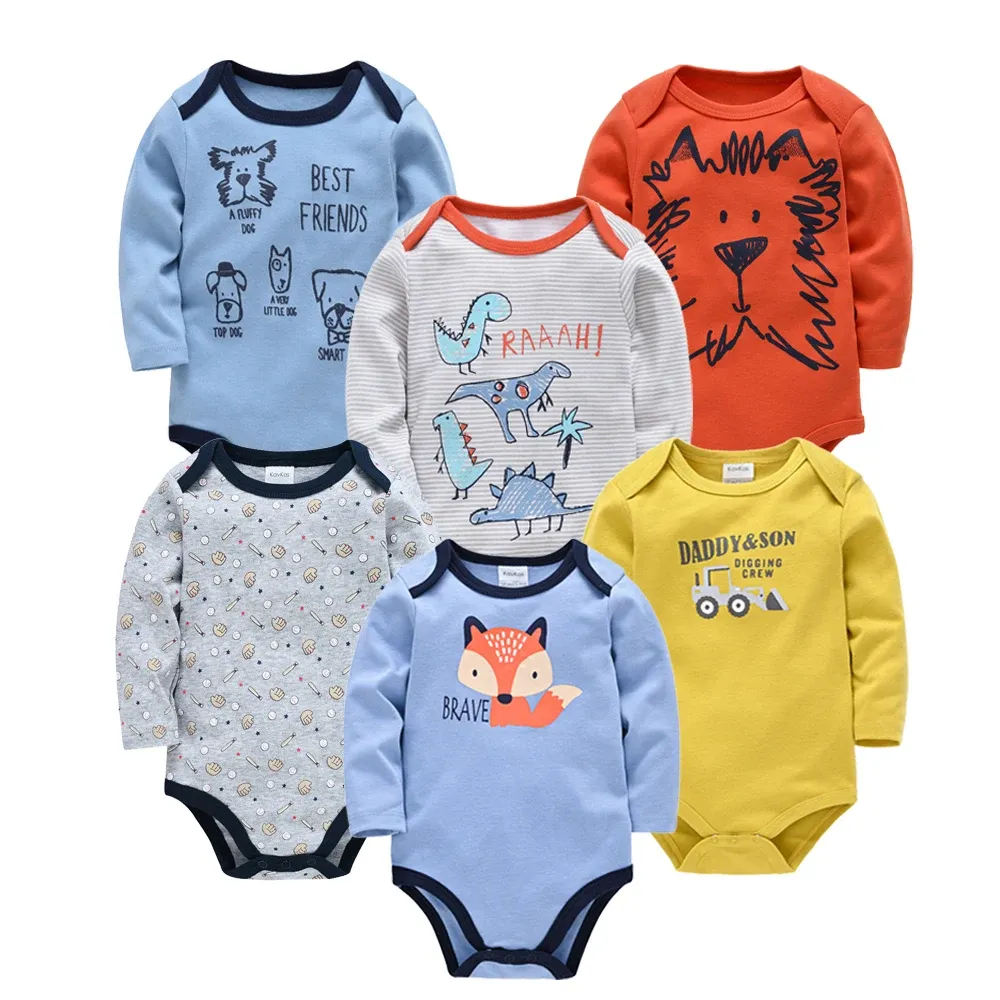 Kavkas 6/3 Pack Baby Boys Girls Long Sleeve Bodysuits 100% Cotton Newborn Infant Jumpsuit Clothing for 0-12 Months thumbnail 3