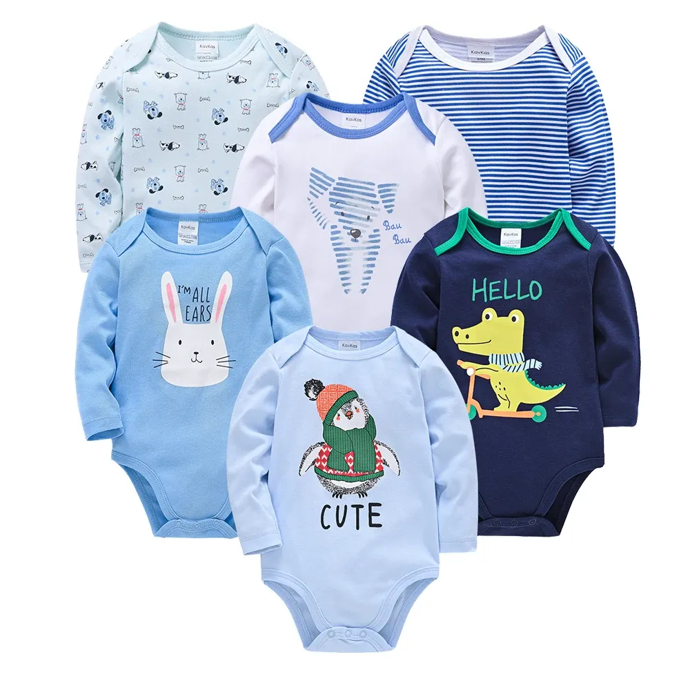 Kavkas 6/3 Pack Baby Boys Girls Long Sleeve Bodysuits 100% Cotton Newborn Infant Jumpsuit Clothing for 0-12 Months thumbnail 6