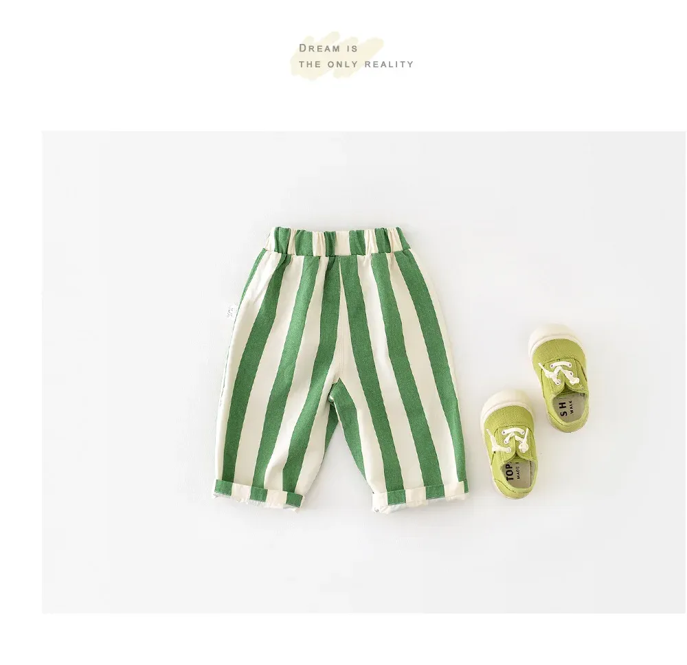 0-3Y Baby Girls Boys Cotton Striped Pants High Waist Loose Fit Casual Trousers with Pockets for Autumn Spring Toddlers showcase 7
