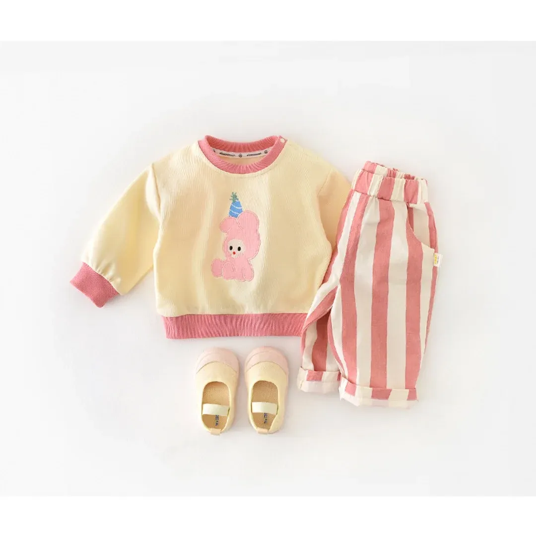 0-3Y Baby Girls Boys Cotton Striped Pants High Waist Loose Fit Casual Trousers with Pockets for Autumn Spring Toddlers showcase 6