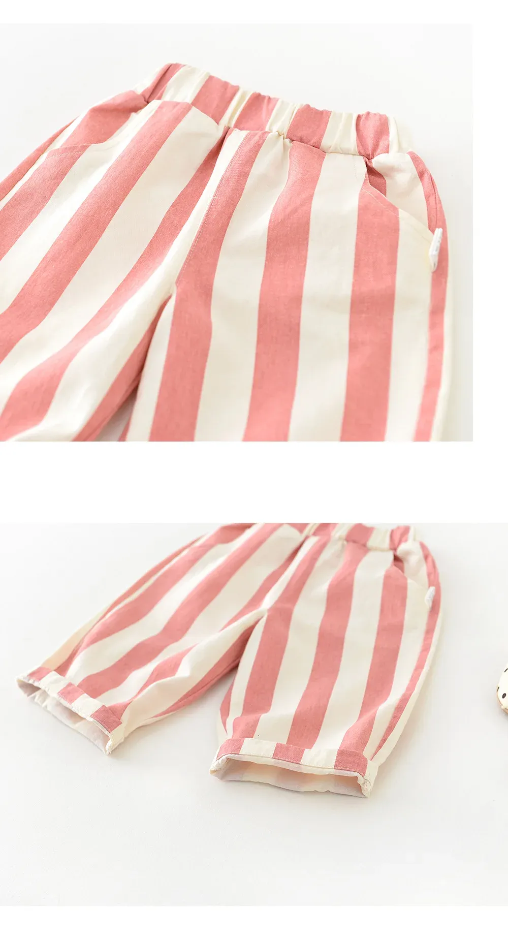 0-3Y Baby Girls Boys Cotton Striped Pants High Waist Loose Fit Casual Trousers with Pockets for Autumn Spring Toddlers showcase 10