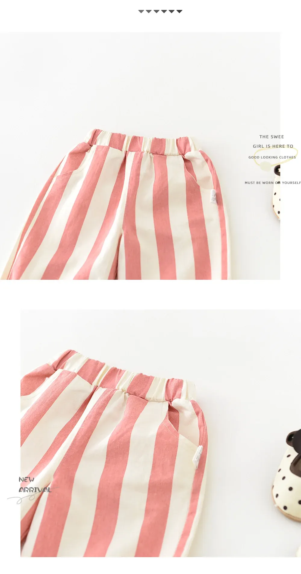 0-3Y Baby Girls Boys Cotton Striped Pants High Waist Loose Fit Casual Trousers with Pockets for Autumn Spring Toddlers showcase 9