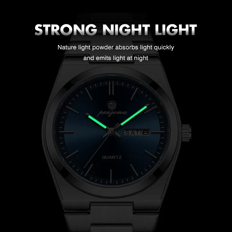 PAAZOMU Luxury Men's Quartz Wristwatch - Waterproof Stainless Steel Sport Watch with Luminous Date & Week Display, Ideal Gift for Men thumbnail 3