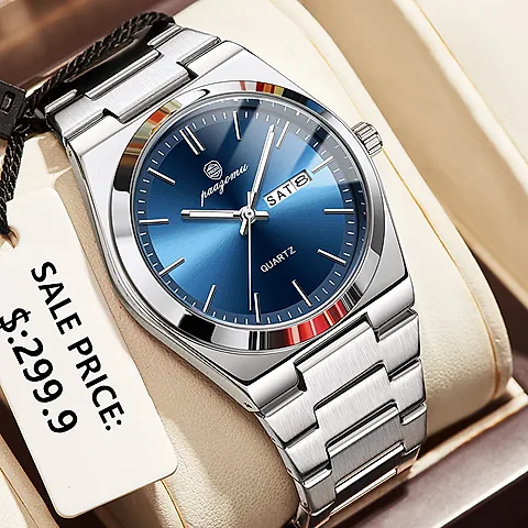 PAAZOMU Luxury Men's Quartz Wristwatch - Waterproof Stainless Steel Sport Watch with Luminous Date & Week Display, Ideal Gift for Men