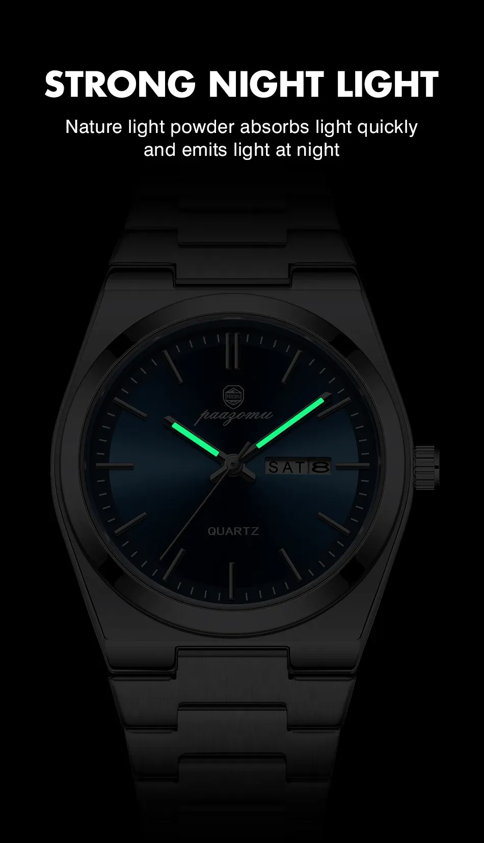PAAZOMU Luxury Men's Quartz Wristwatch - Waterproof Stainless Steel Sport Watch with Luminous Date & Week Display, Ideal Gift for Men showcase 11