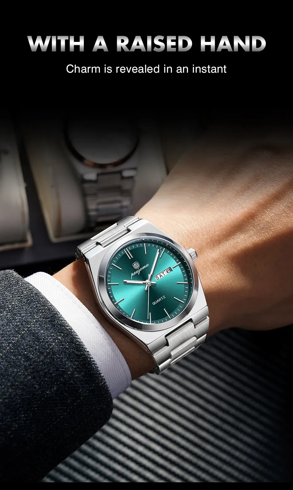PAAZOMU Luxury Men's Quartz Wristwatch - Waterproof Stainless Steel Sport Watch with Luminous Date & Week Display, Ideal Gift for Men showcase 15