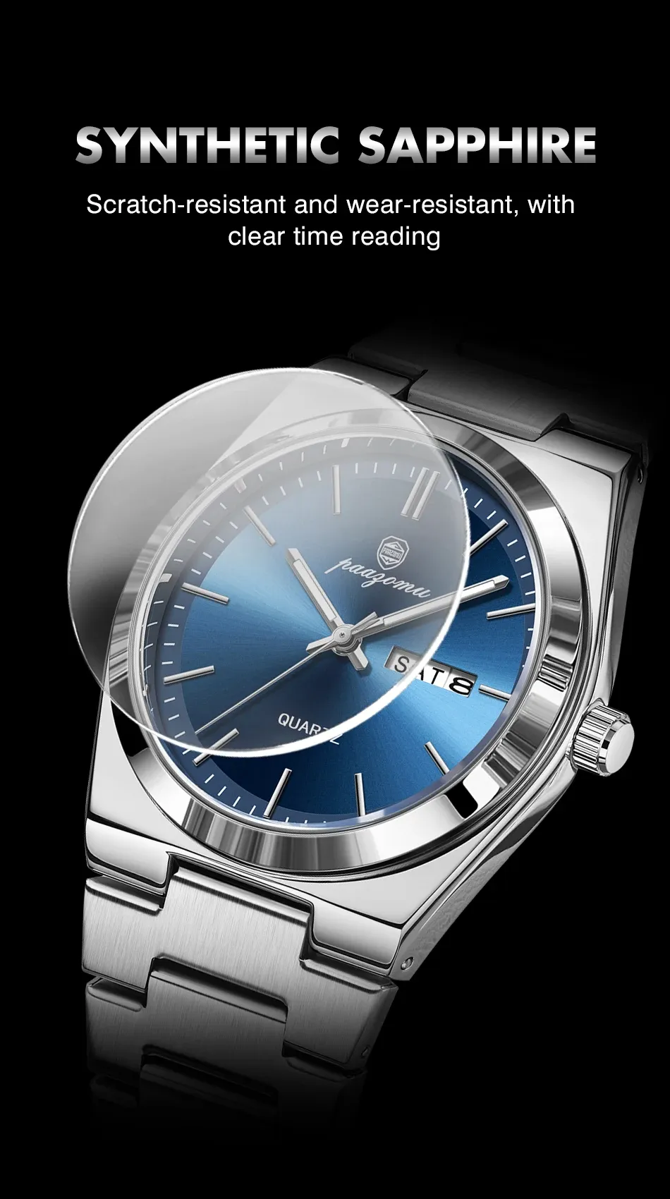 PAAZOMU Luxury Men's Quartz Wristwatch - Waterproof Stainless Steel Sport Watch with Luminous Date & Week Display, Ideal Gift for Men showcase 13