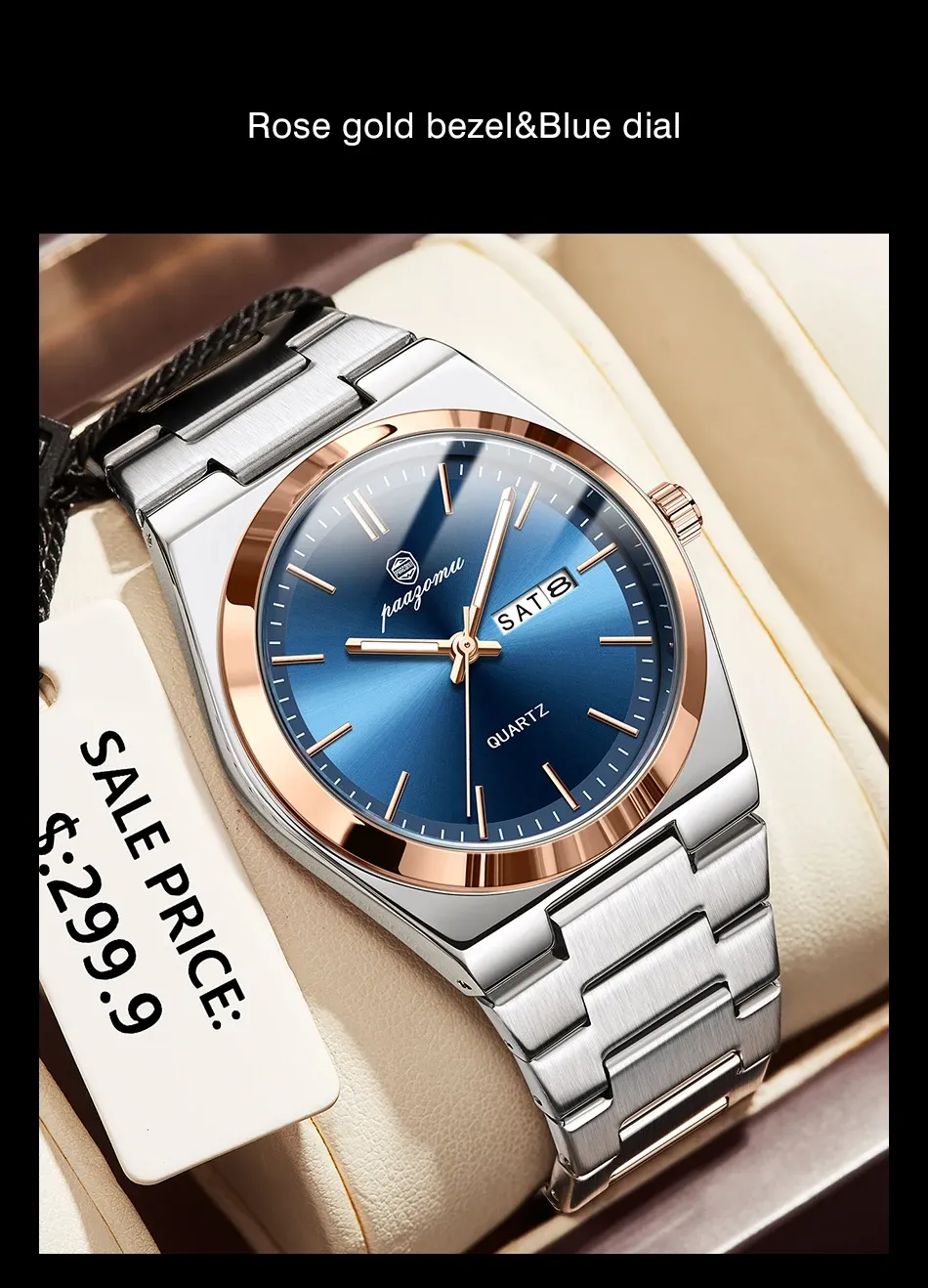 PAAZOMU Luxury Men's Quartz Wristwatch - Waterproof Stainless Steel Sport Watch with Luminous Date & Week Display, Ideal Gift for Men showcase 21