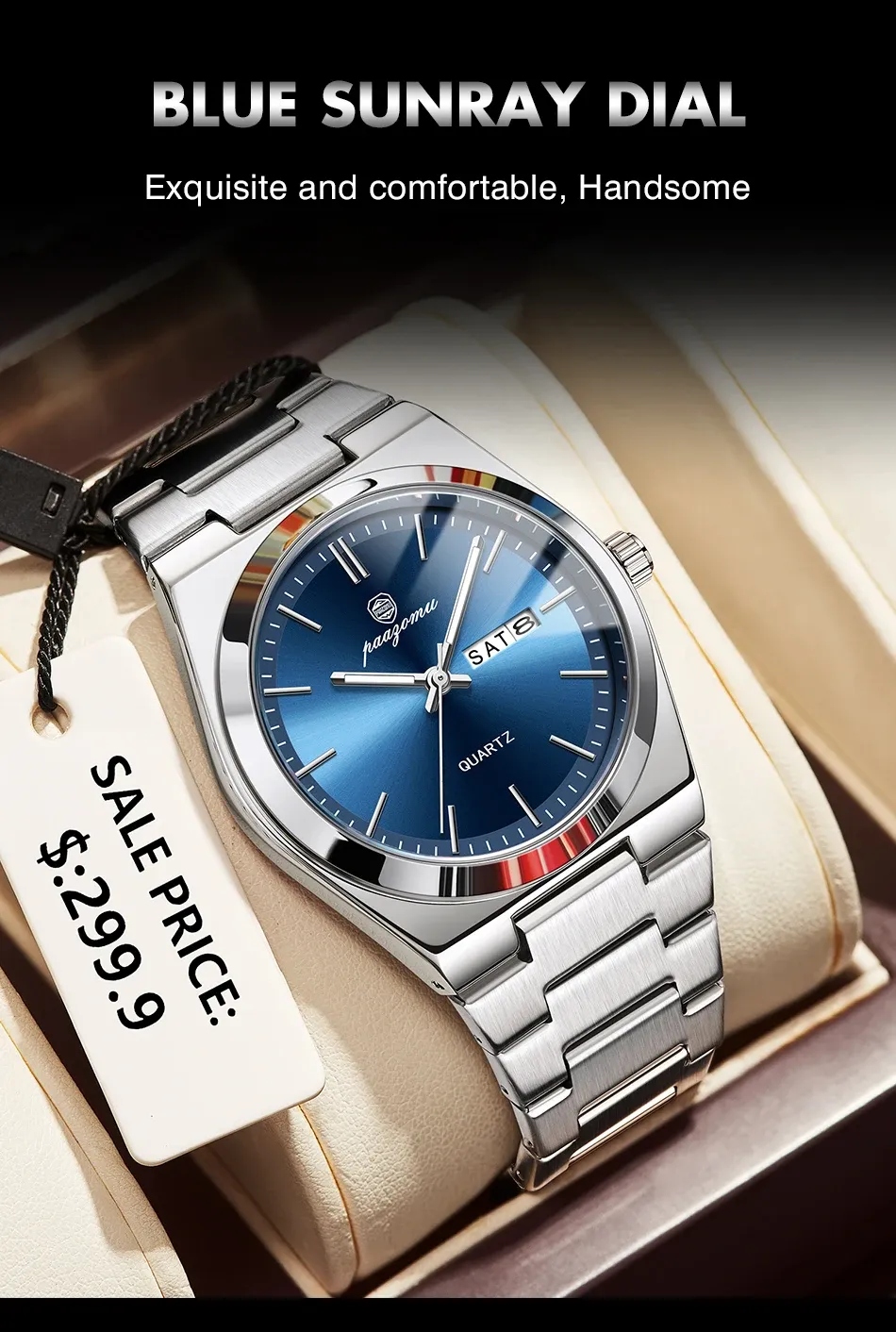 PAAZOMU Luxury Men's Quartz Wristwatch - Waterproof Stainless Steel Sport Watch with Luminous Date & Week Display, Ideal Gift for Men showcase 5