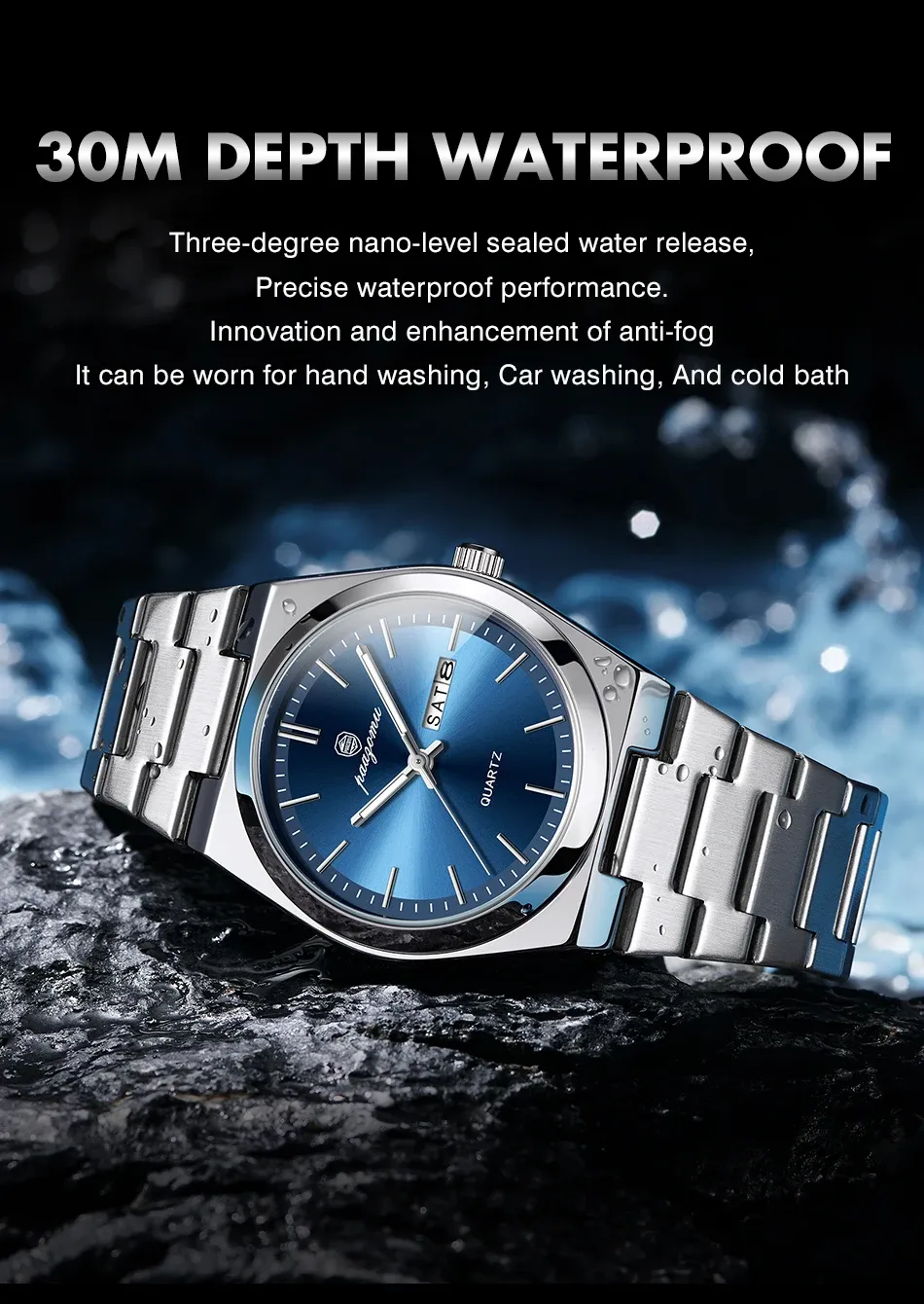PAAZOMU Luxury Men's Quartz Wristwatch - Waterproof Stainless Steel Sport Watch with Luminous Date & Week Display, Ideal Gift for Men showcase 10