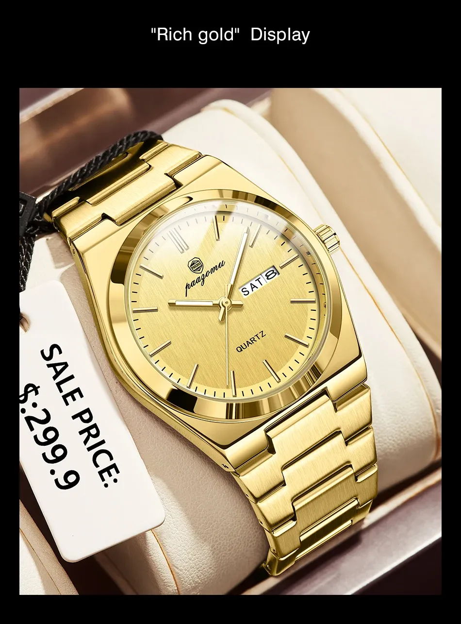 PAAZOMU Luxury Men's Quartz Wristwatch - Waterproof Stainless Steel Sport Watch with Luminous Date & Week Display, Ideal Gift for Men showcase 18