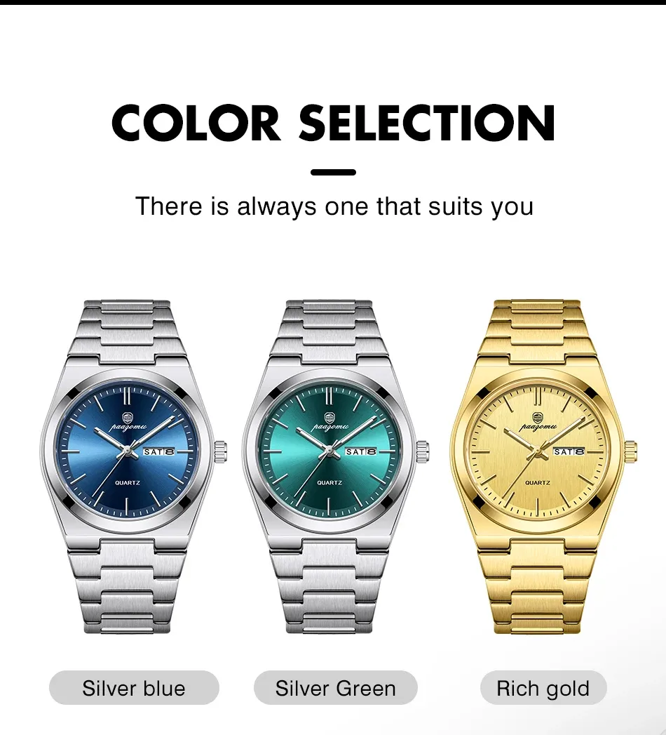 PAAZOMU Luxury Men's Quartz Wristwatch - Waterproof Stainless Steel Sport Watch with Luminous Date & Week Display, Ideal Gift for Men showcase 7