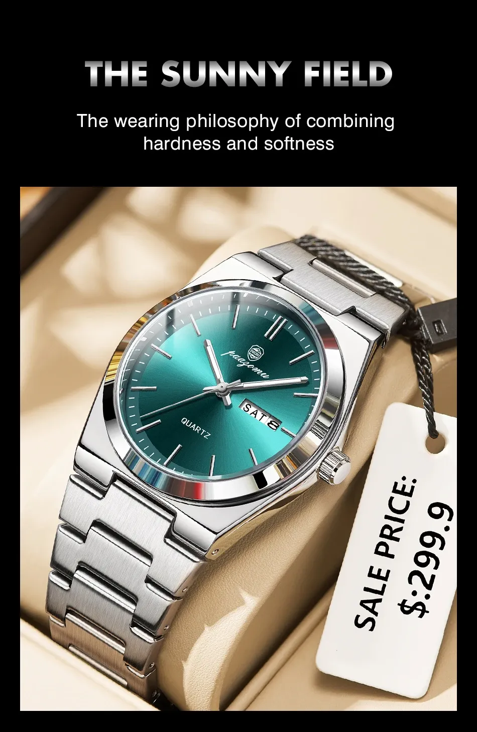 PAAZOMU Luxury Men's Quartz Wristwatch - Waterproof Stainless Steel Sport Watch with Luminous Date & Week Display, Ideal Gift for Men showcase 19