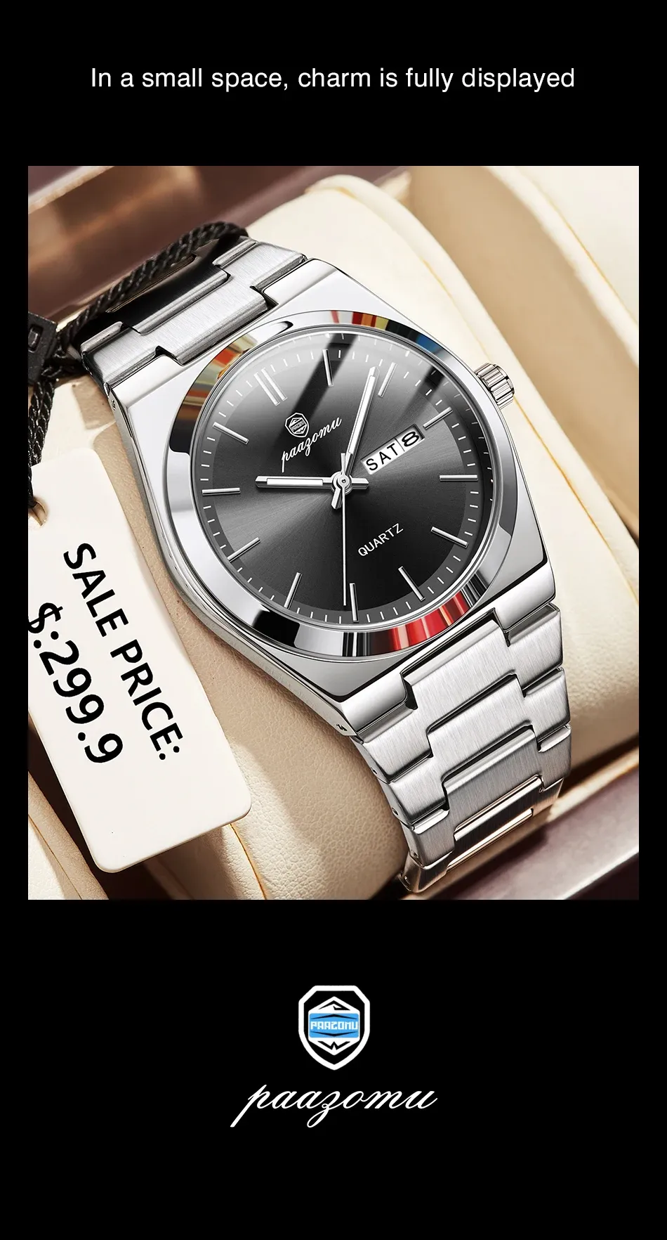 PAAZOMU Luxury Men's Quartz Wristwatch - Waterproof Stainless Steel Sport Watch with Luminous Date & Week Display, Ideal Gift for Men showcase 22
