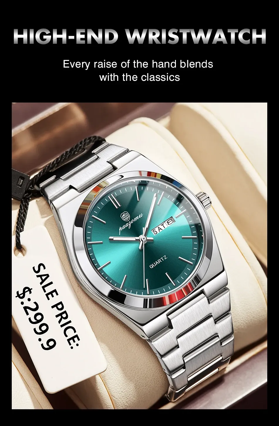 PAAZOMU Luxury Men's Quartz Wristwatch - Waterproof Stainless Steel Sport Watch with Luminous Date & Week Display, Ideal Gift for Men showcase 14