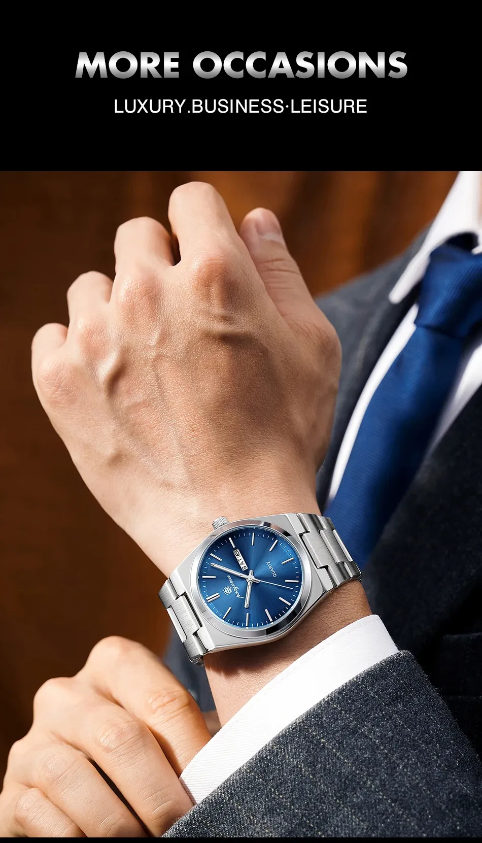 PAAZOMU Luxury Men's Quartz Wristwatch - Waterproof Stainless Steel Sport Watch with Luminous Date & Week Display, Ideal Gift for Men showcase 12