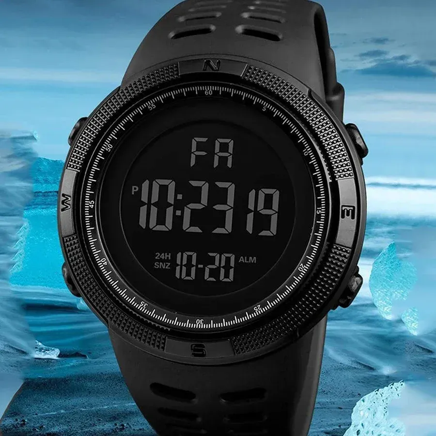 Men's Military Sports Digital Watch - Luminous LED Multifunction Waterproof Wristwatch for Boys, Students, and Teens - Shock Resistant with Silicone Band thumbnail 1