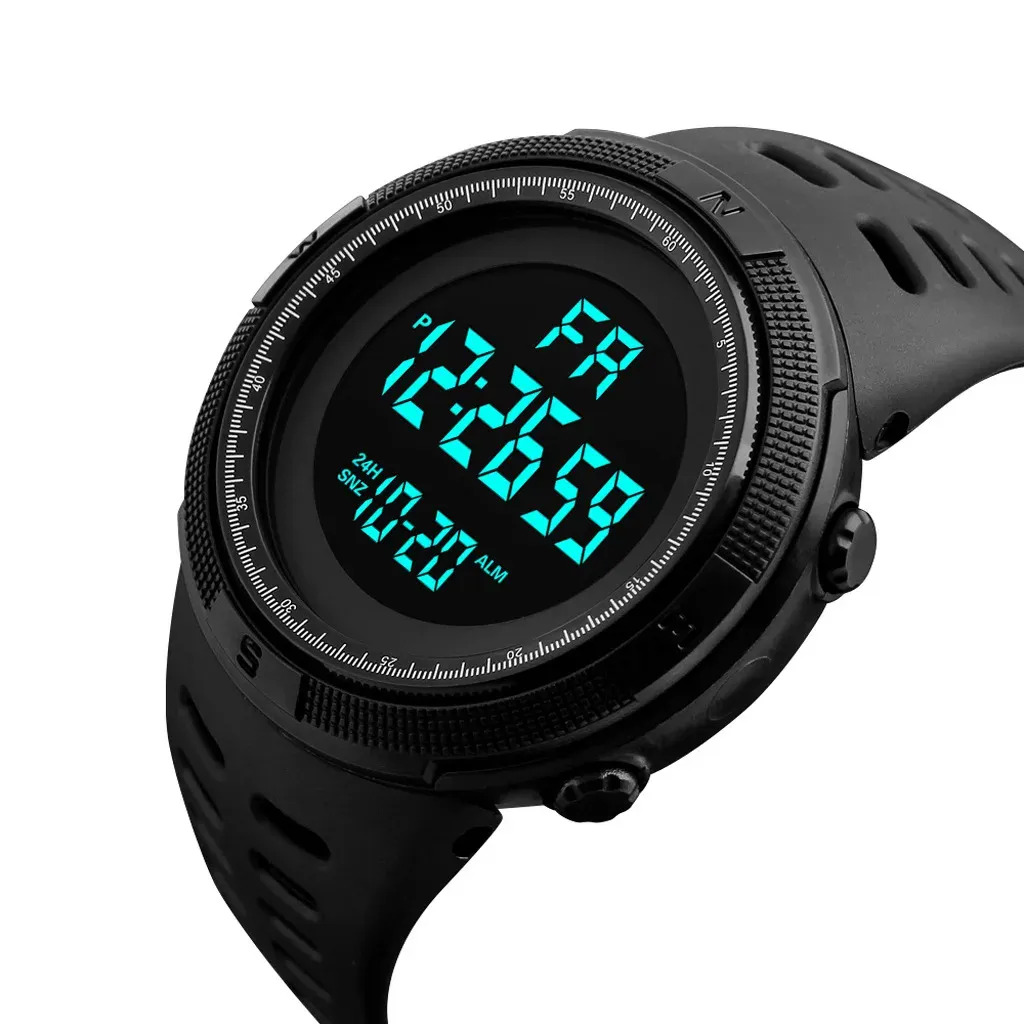Men's Military Sports Digital Watch - Luminous LED Multifunction Waterproof Wristwatch for Boys, Students, and Teens - Shock Resistant with Silicone Band thumbnail 2