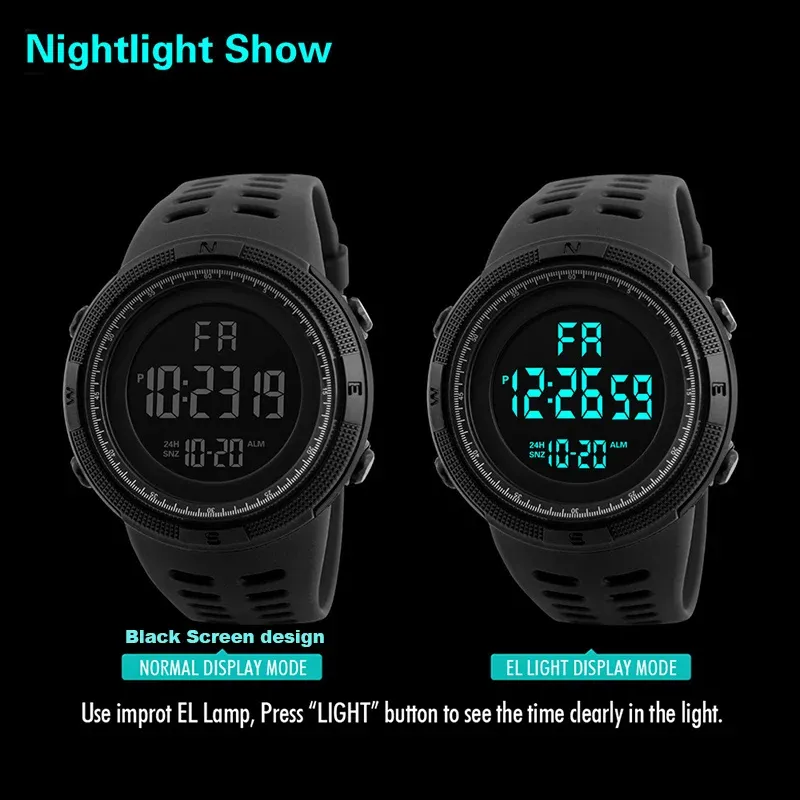 Men's Military Sports Digital Watch - Luminous LED Multifunction Waterproof Wristwatch for Boys, Students, and Teens - Shock Resistant with Silicone Band showcase 3