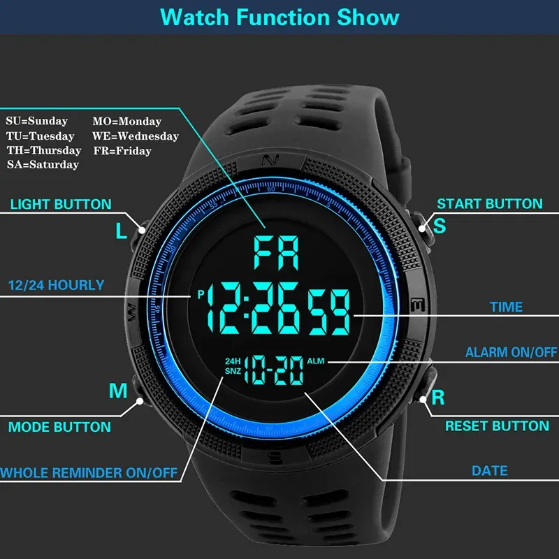 Men's Military Sports Digital Watch - Luminous LED Multifunction Waterproof Wristwatch for Boys, Students, and Teens - Shock Resistant with Silicone Band showcase 7