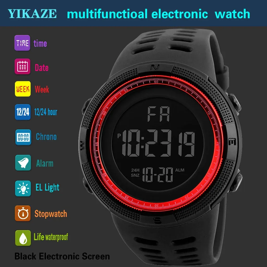 Men's Military Sports Digital Watch - Luminous LED Multifunction Waterproof Wristwatch for Boys, Students, and Teens - Shock Resistant with Silicone Band showcase 5