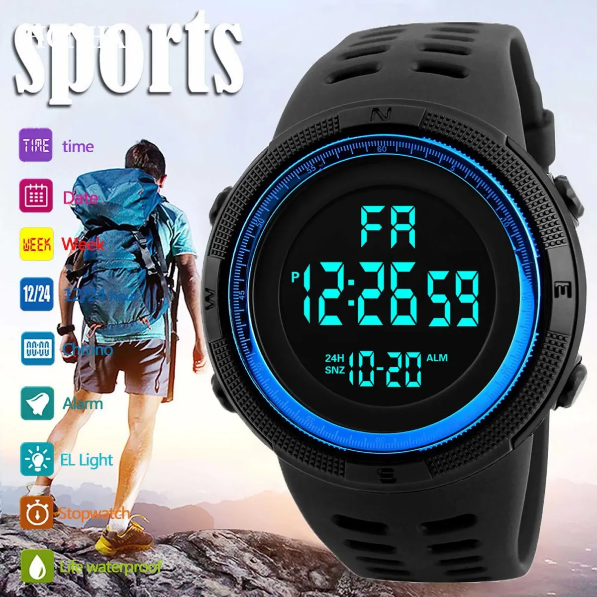 Men's Military Sports Digital Watch - Luminous LED Multifunction Waterproof Wristwatch for Boys, Students, and Teens - Shock Resistant with Silicone Band showcase 1