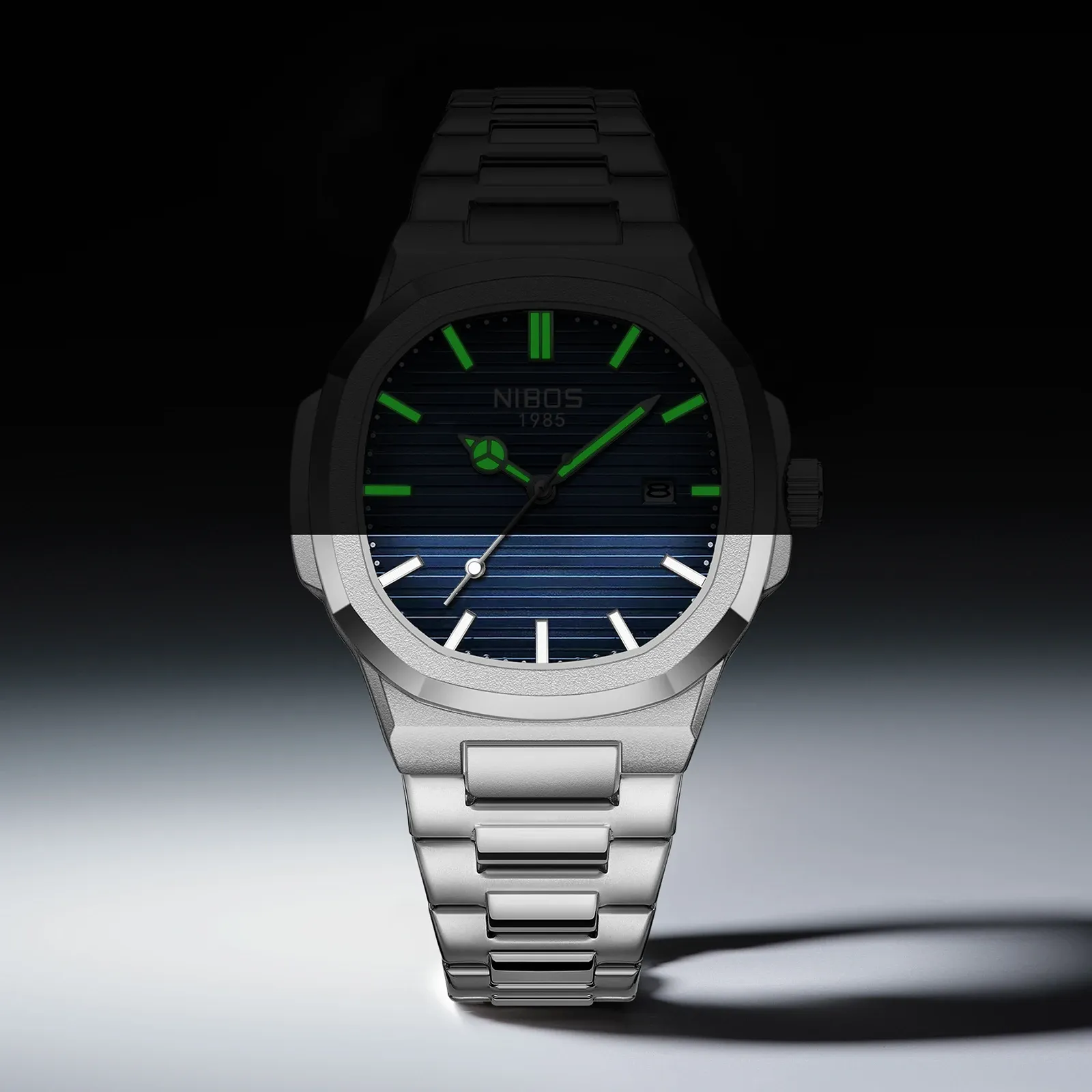 NIBOSI Luxury Men's Square Watch - Waterproof Stainless Steel Business Casual Analog Quartz with Luminous Date Display thumbnail 3