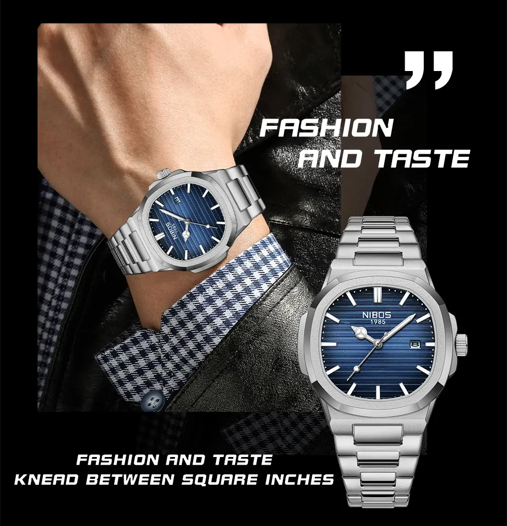 NIBOSI Luxury Men's Square Watch - Waterproof Stainless Steel Business Casual Analog Quartz with Luminous Date Display showcase 6