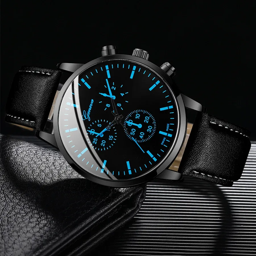 Men's Luxury Quartz Watch Set with Leather Band, Matching Bracelet & Necklace - Business Casual Analog Timepiece showcase 7