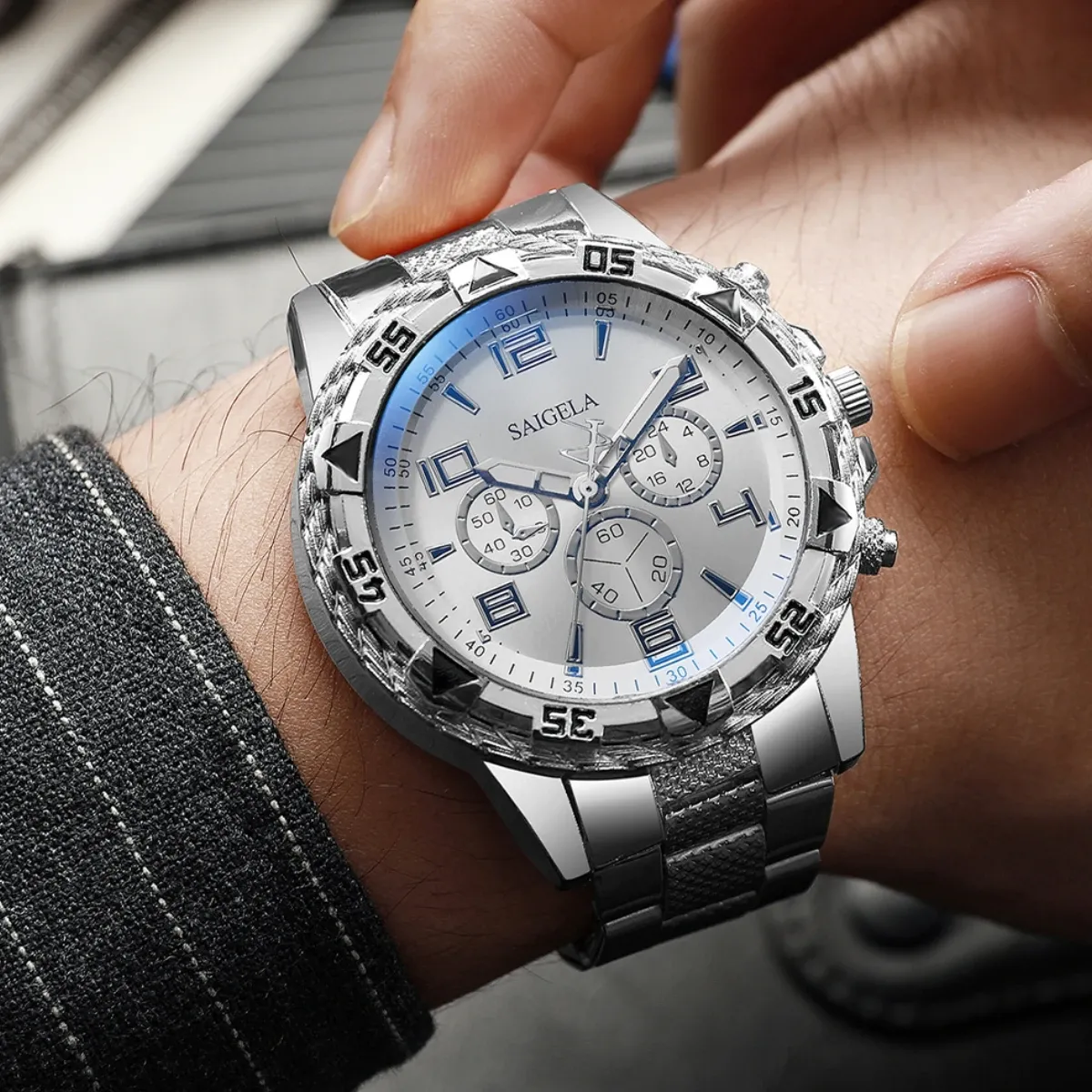 Men's Business Quartz Watch Set - Fashion Arabic Dial Steel Band, Durable Alloy Case, CE Certified, Water Resistant for Daily Wear showcase 6