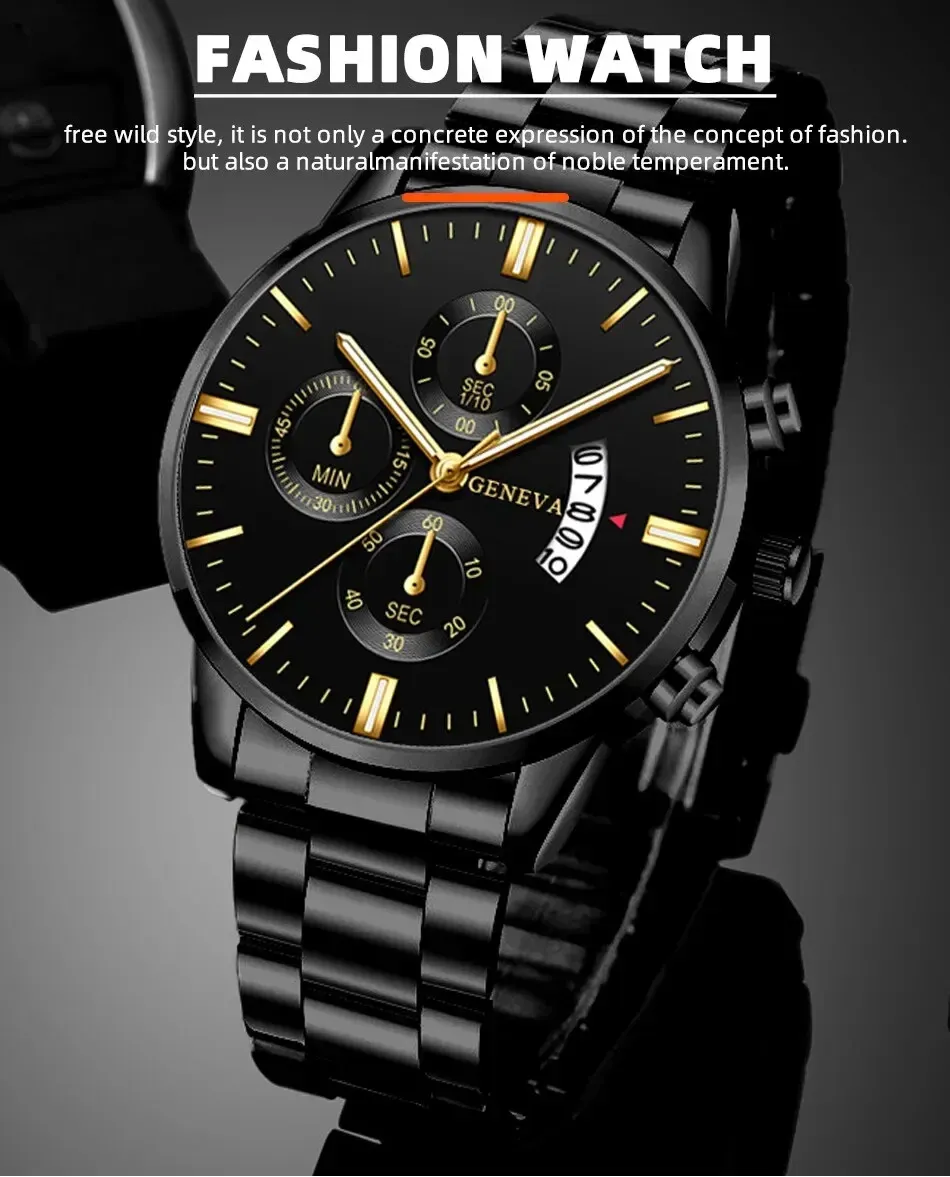Men's Luxury Stainless Steel Quartz Watch - Business Casual Fashion with Calendar Feature, Ideal for Formal and Everyday Wear showcase 1