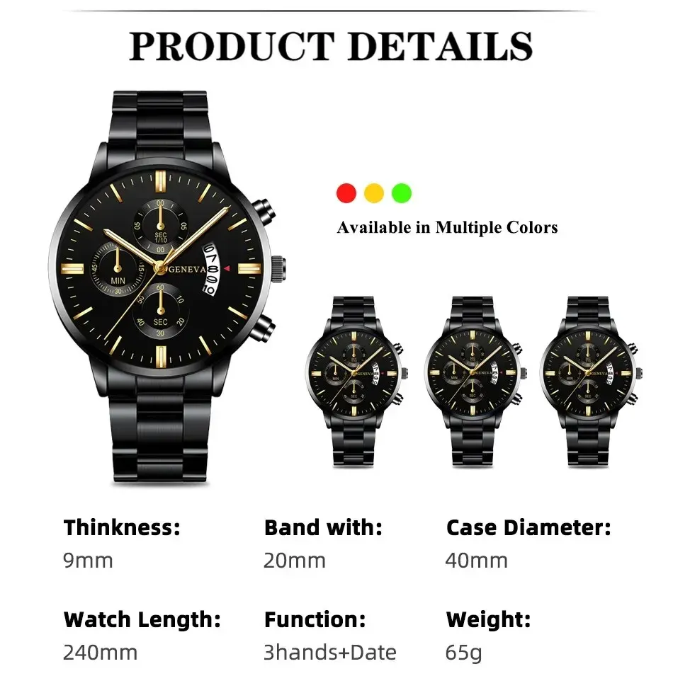 Men's Luxury Stainless Steel Quartz Watch - Business Casual Fashion with Calendar Feature, Ideal for Formal and Everyday Wear showcase 3
