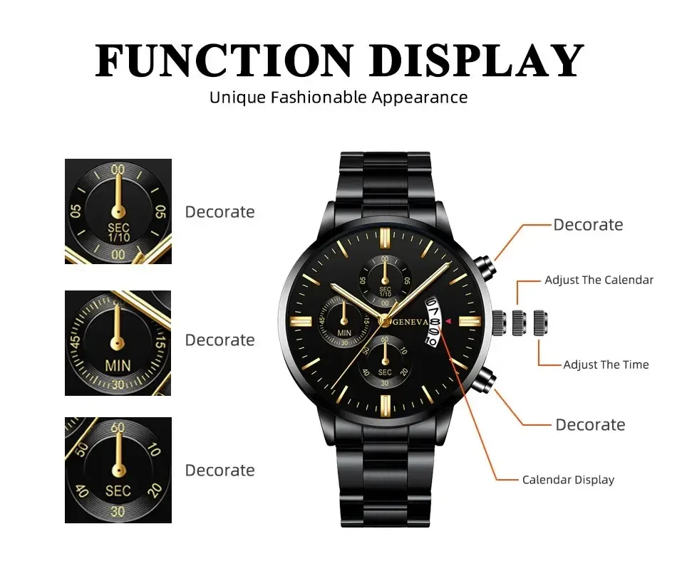 Men's Luxury Stainless Steel Quartz Watch - Business Casual Fashion with Calendar Feature, Ideal for Formal and Everyday Wear showcase 2
