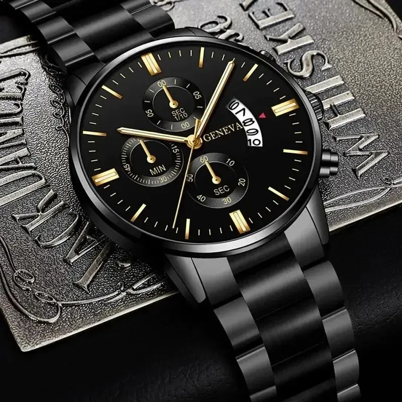 Men's Luxury Stainless Steel Quartz Watch - Business Casual Fashion with Calendar Feature, Ideal for Formal and Everyday Wear thumbnail 3