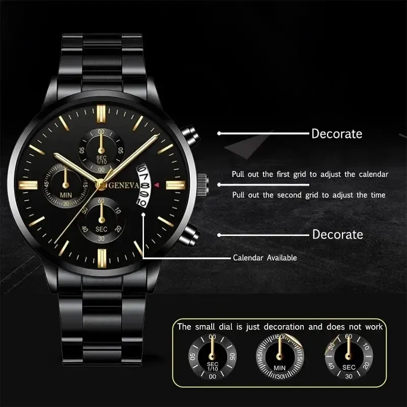 Men's Luxury Stainless Steel Quartz Watch - Business Casual Fashion with Calendar Feature, Ideal for Formal and Everyday Wear thumbnail 5
