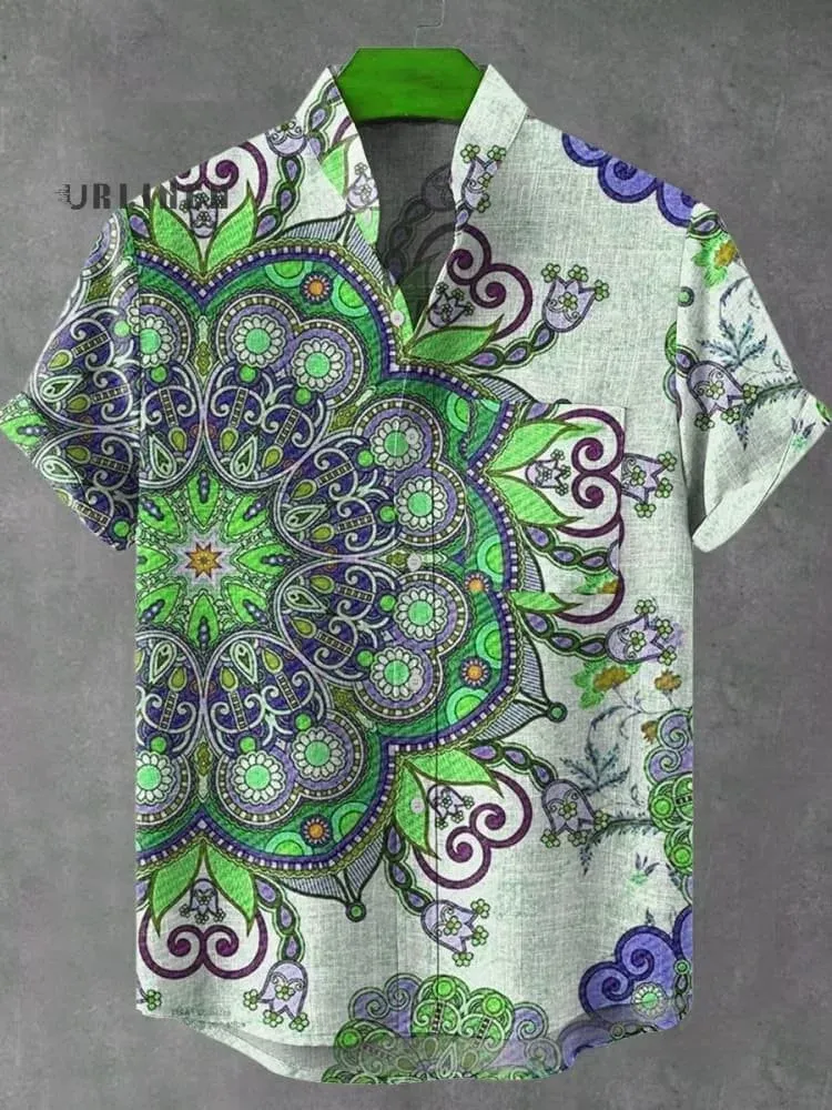 Men's Retro African Tribal Totem Print Linen Short Sleeve Shirt - Comfortable Streetwear Fashion showcase 9