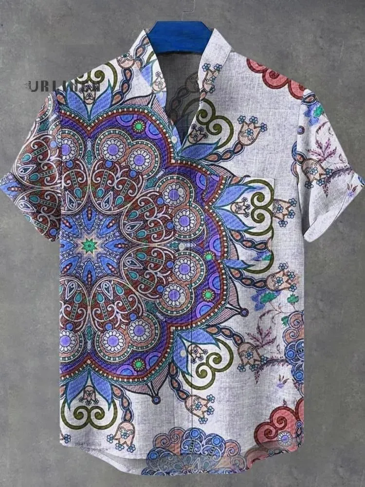 Men's Retro African Tribal Totem Print Linen Short Sleeve Shirt - Comfortable Streetwear Fashion showcase 8