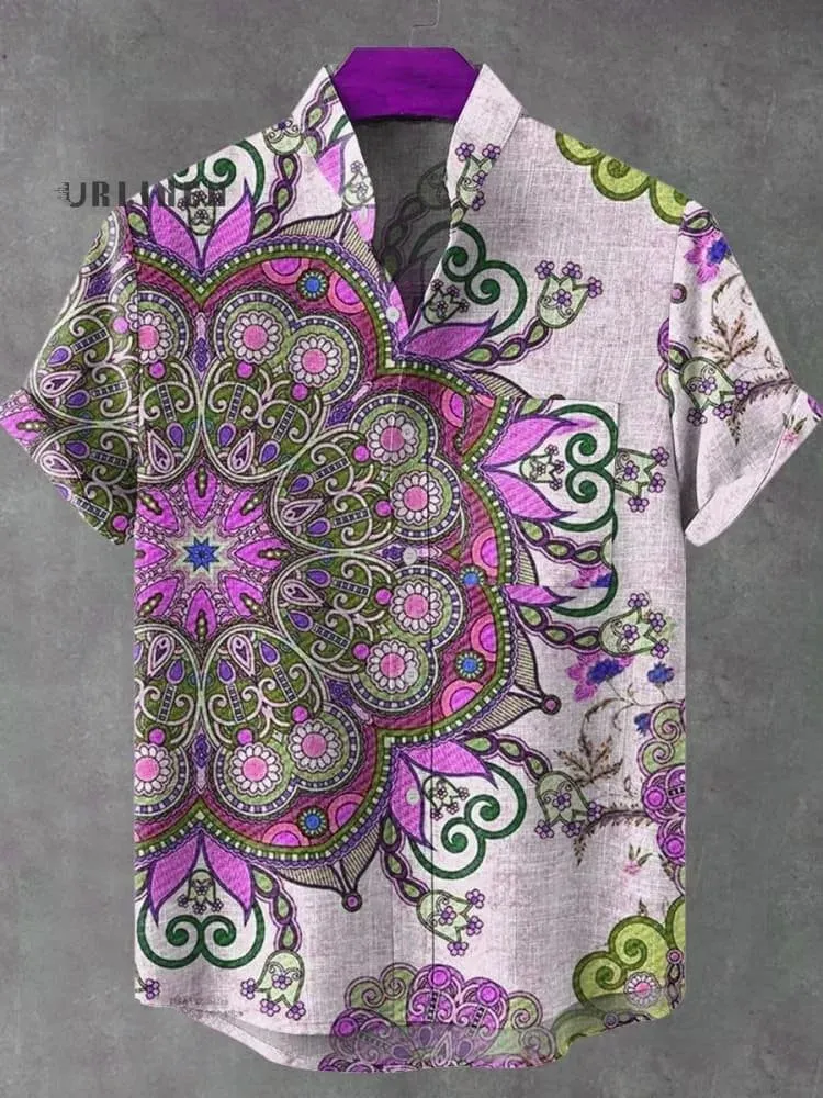 Men's Retro African Tribal Totem Print Linen Short Sleeve Shirt - Comfortable Streetwear Fashion showcase 10