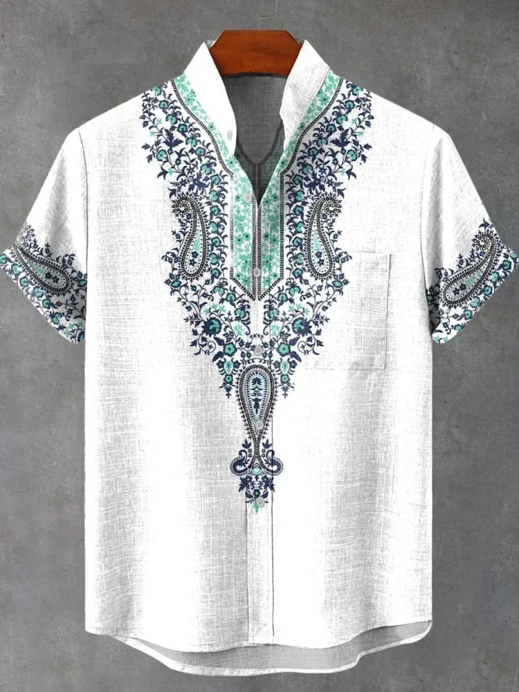Men's Retro African Tribal Totem Print Linen Short Sleeve Shirt - Comfortable Streetwear Fashion showcase 12