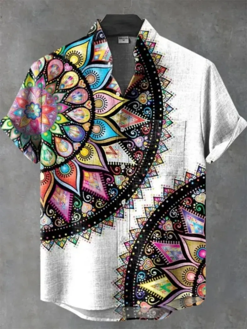 Men's Retro African Tribal Totem Print Linen Short Sleeve Shirt - Comfortable Streetwear Fashion showcase 2