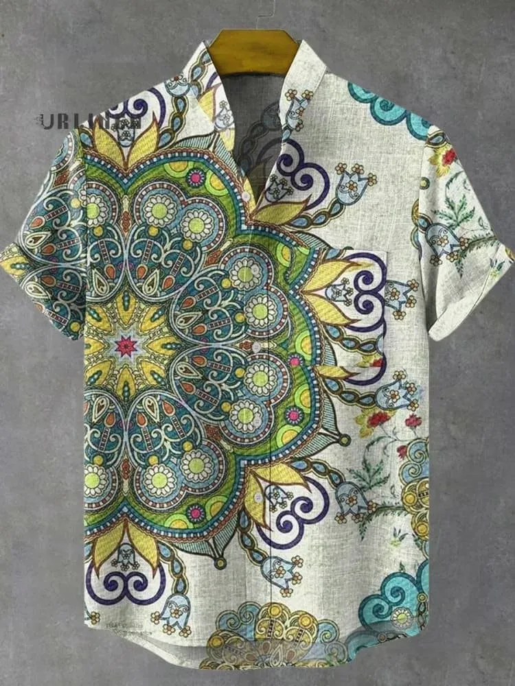 Men's Retro African Tribal Totem Print Linen Short Sleeve Shirt - Comfortable Streetwear Fashion showcase 13