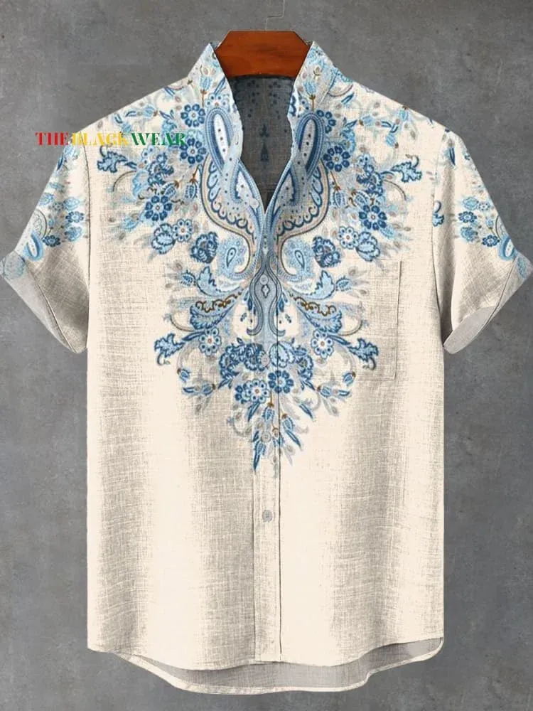 Men's Retro African Tribal Totem Print Linen Short Sleeve Shirt - Comfortable Streetwear Fashion showcase 11