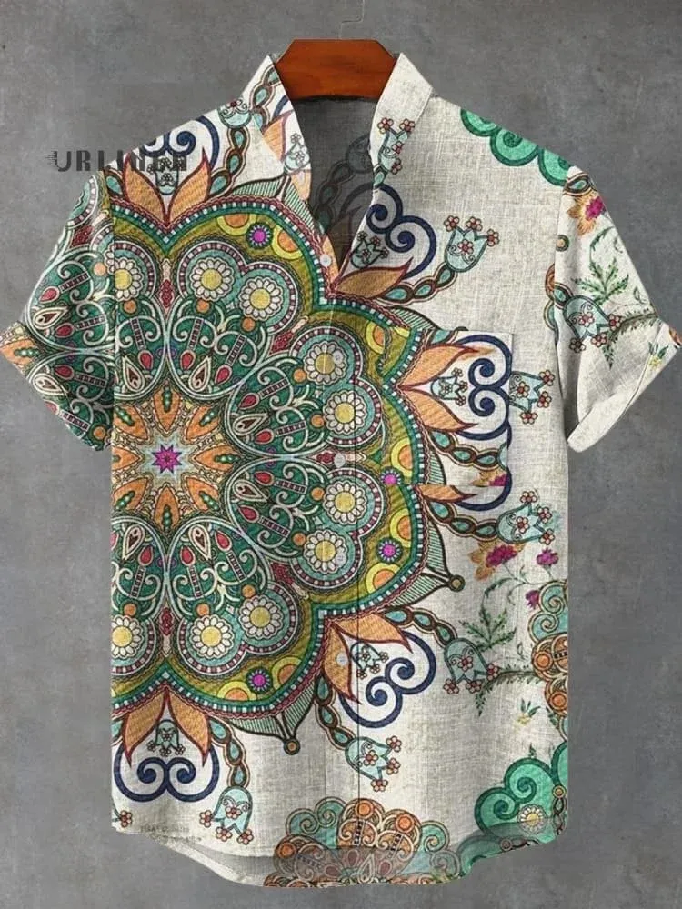 Men's Retro African Tribal Totem Print Linen Short Sleeve Shirt - Comfortable Streetwear Fashion showcase 7