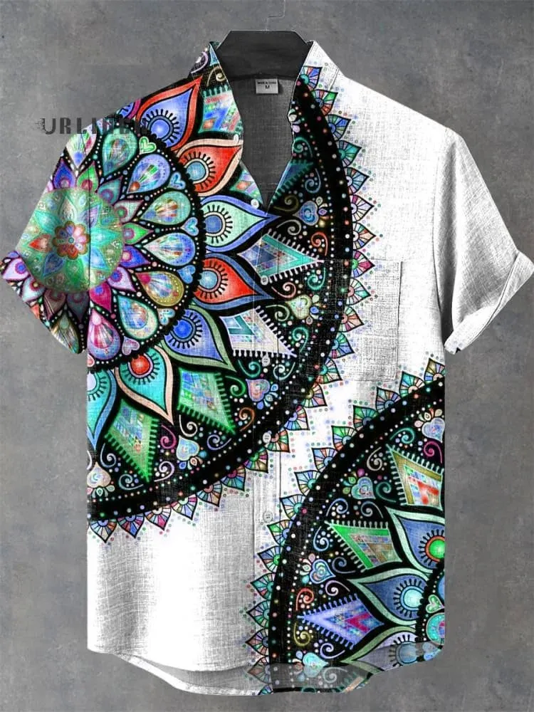 Men's Retro African Tribal Totem Print Linen Short Sleeve Shirt - Comfortable Streetwear Fashion showcase 6