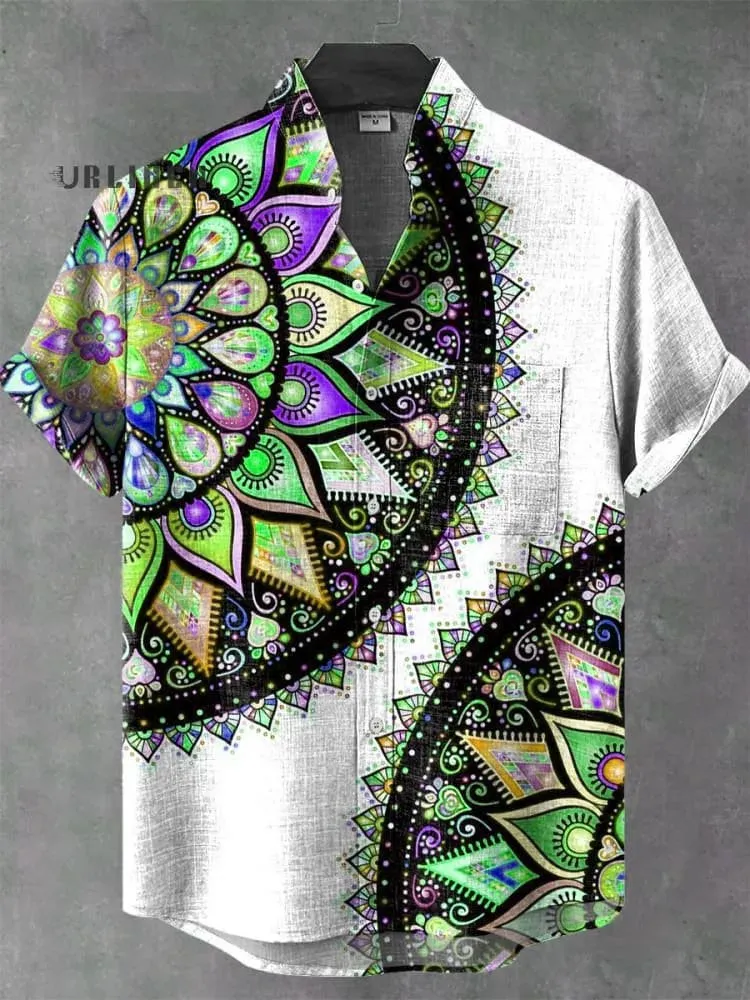 Men's Retro African Tribal Totem Print Linen Short Sleeve Shirt - Comfortable Streetwear Fashion showcase 5
