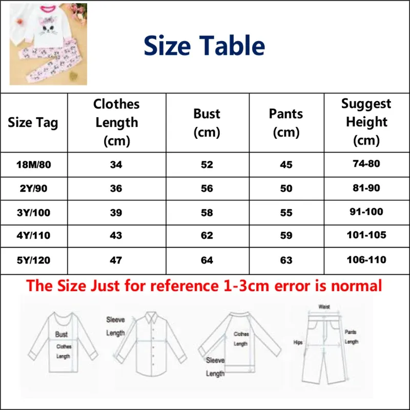 Little Maven Baby Girls Cotton Pajama Set - Cartoon Cat Print Tops & Pants for Autumn/Winter/Summer, Ages 18 Months to 5 Years showcase 1