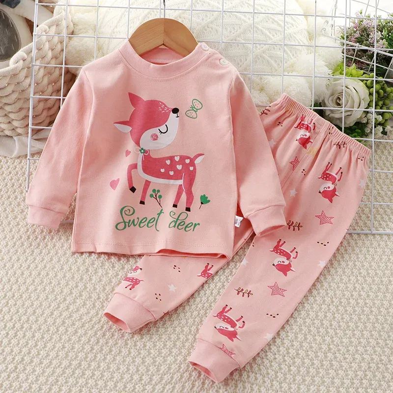 Little Maven Baby Girls Cotton Pajama Set - Cartoon Cat Print Tops & Pants for Autumn/Winter/Summer, Ages 18 Months to 5 Years thumbnail 4