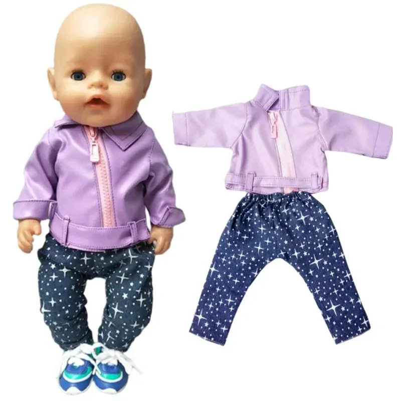 17 Inch 43cm Baby Doll Leather Jacket and Pants Set with Hat - Winter Clothes for Reborn Dolls, Fashion Doll Outfit Accessories - Image 2